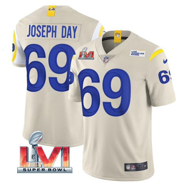 Men's Bone Los Angeles Rams #69 Sebastian Joseph-Day 2022 Super Bowl LVI Vapor Limited Stitched Jersey